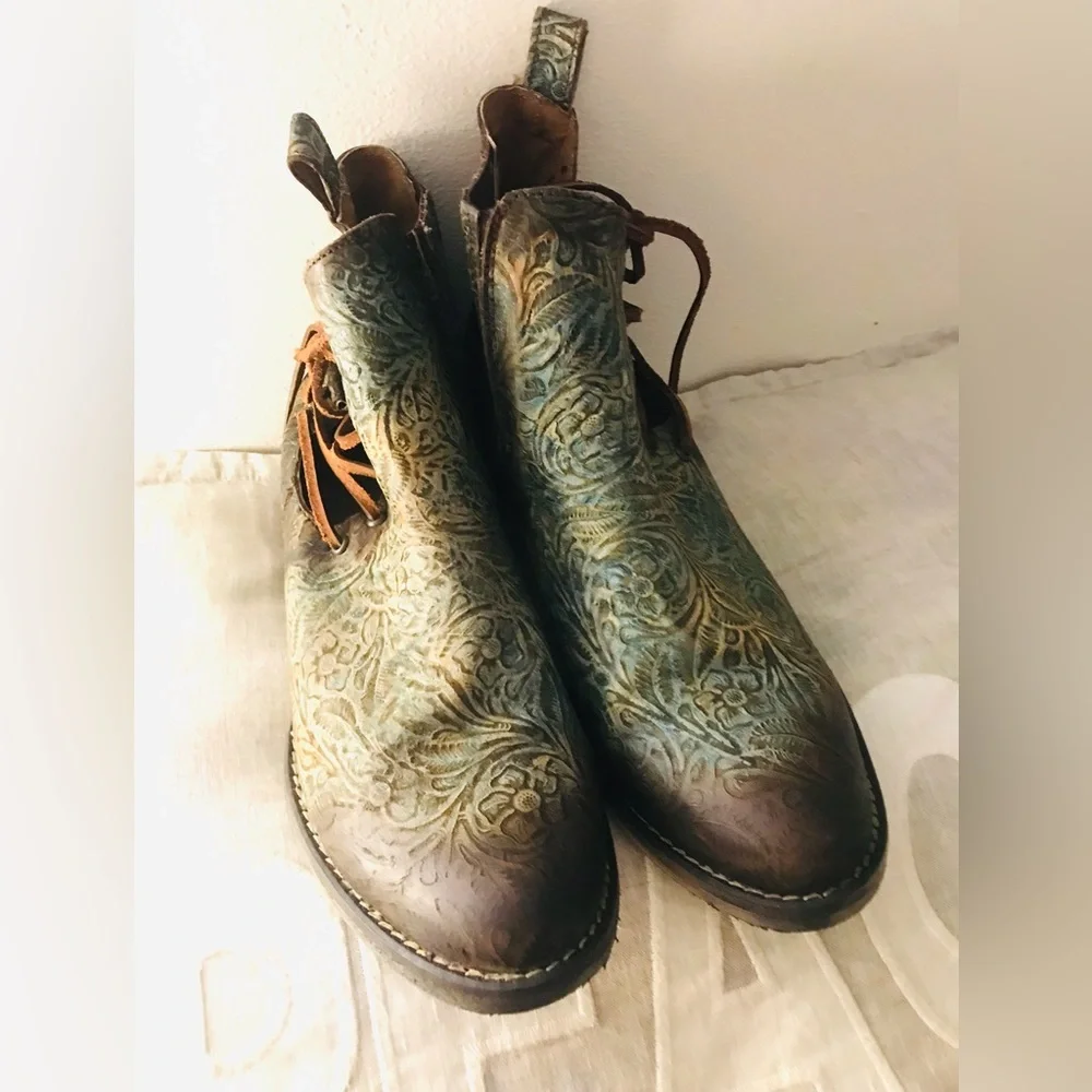 Circle G Green and Brown Ankle Boots - Picture 3 of 7